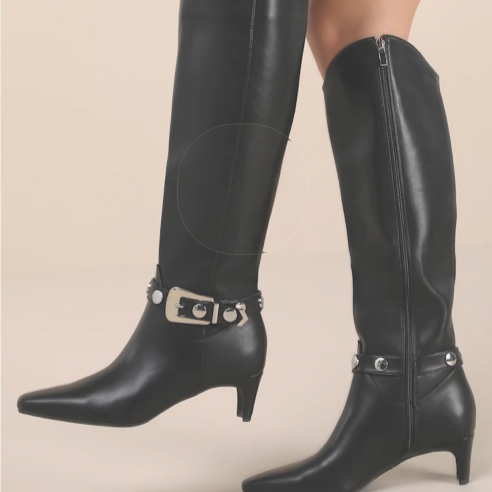 Lulu's Black Over the Knee Boots with Buckle Detail